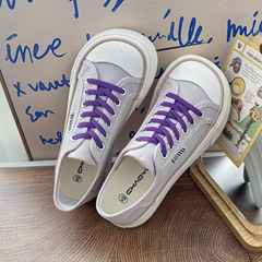 Mango Head Canvas Shoes for Women Low-Top Breathable Single Shoes 2023 Summer Model Smoke Purple Casual White Suede Shoes 1135