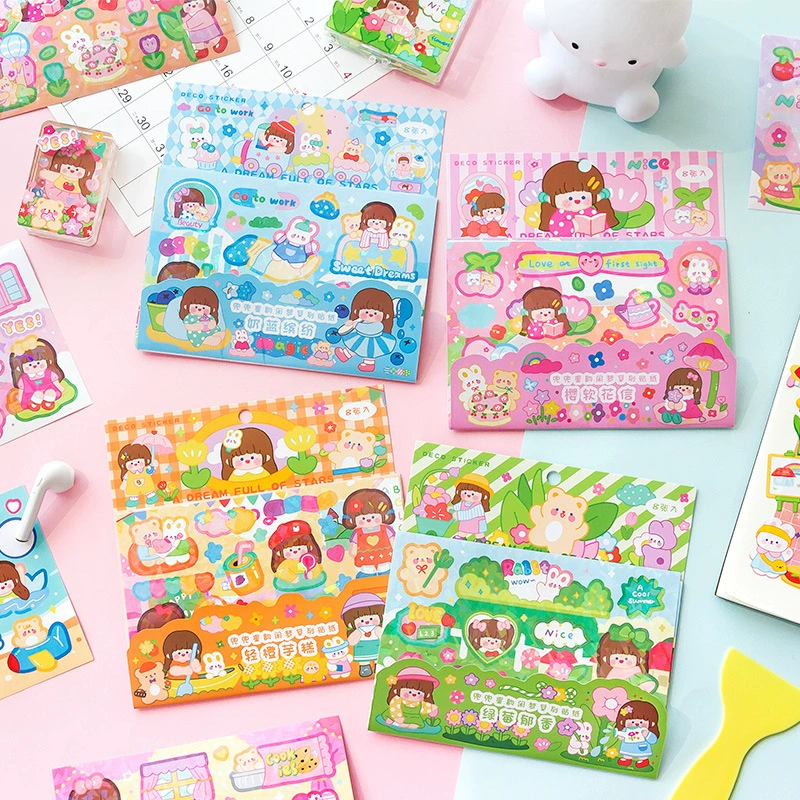Сообщение Qunxingyun Набор наклеек Dream Sticker Cute Girl Flash Mulk Card Handbook Decoration Patching 8 штук и 4 модели