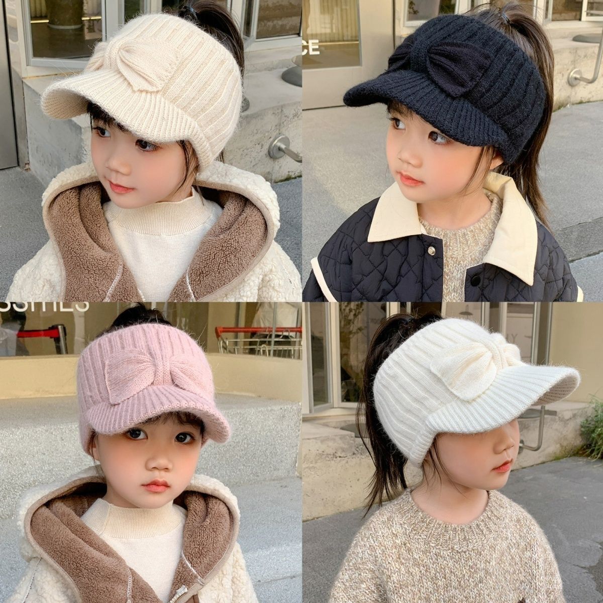 Children's Knitted Wool Hat for Autumn and Winter, Warm Ear-Protecting Hat for Girls, Stylish Bowknot Baby Hat