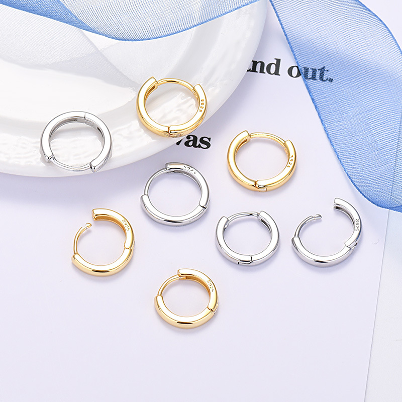 Elegant 925 Silver Needle Minimalist Round Hoop Earrings
