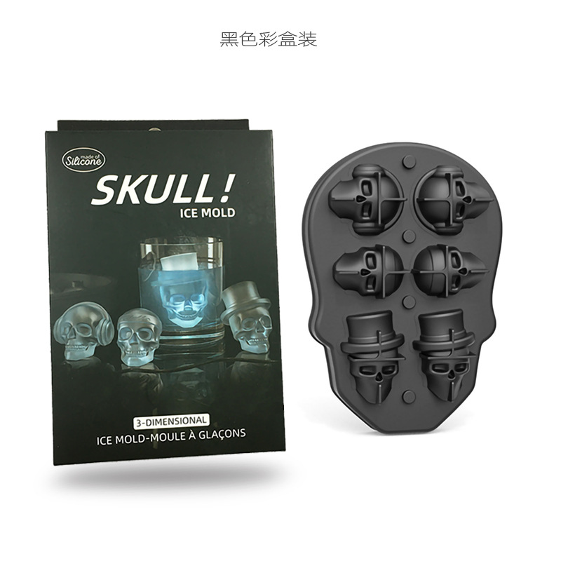 Molde de silicona molde para hacer hielo 4 piezas 6 piezas 10 piezas de un solo agujero Cráneo Cubo de hielo transparente cubo de hielo de silicona de hockey sobre hielo