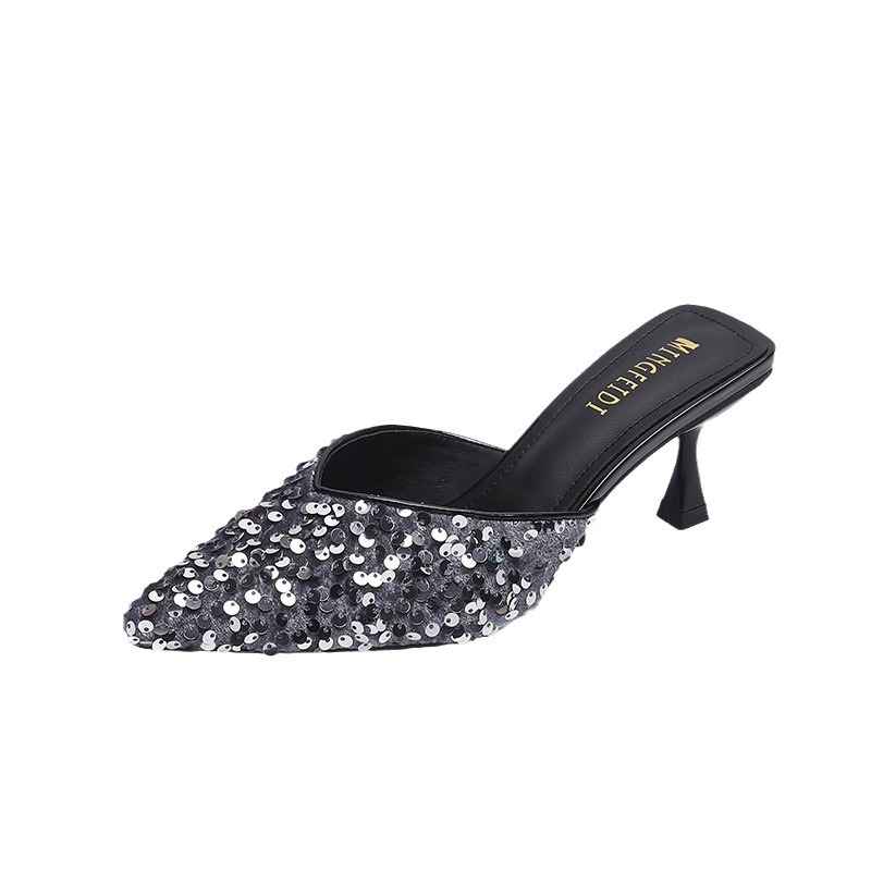 2024 verano nuevo estilo red red diamond medio zapatillas zapatillas de tacón frío zapatillas de tacón alto zapatillas de mujer ropa exterior de moda tacones delgados punta
