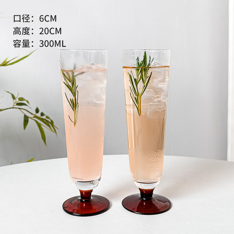 小衆ins琥珀底高足カップ高顔値個性シャンパンカップ砂氷カップジュースカップグラス|undefined