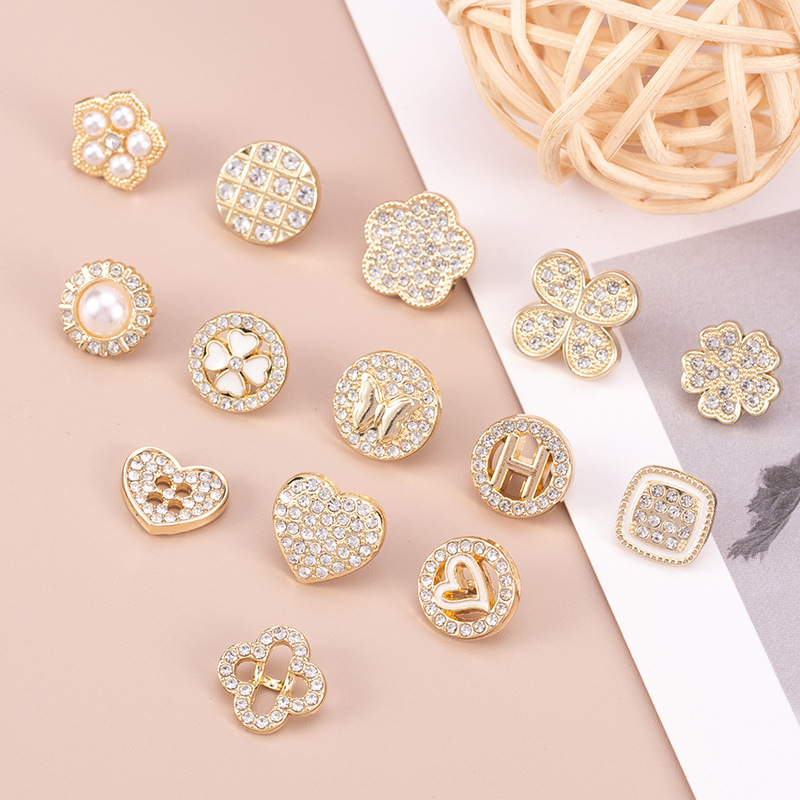 Chanel style high-end shirt metal button clothes high-end exquisite small button women's top round pearl rhinestone buckle