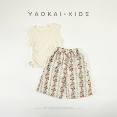 2024 New Summer Baby Set Cute and Sweet Sleeveless Top Baby Seven-Split Pants Two-Piece Set