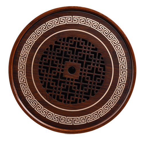 Bamboo water-holding round tea tray for home hospitality retro tea table tea tray Kung Fu tea set tea sea dry soaking tray drain tray