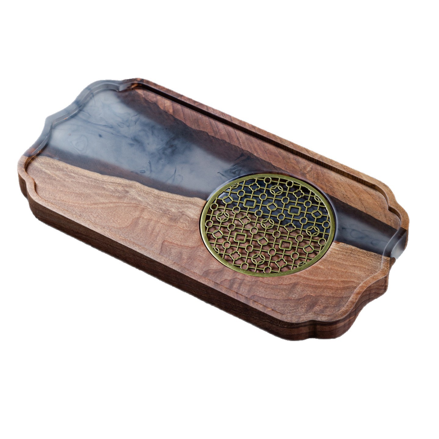 Transfronterizos exclusivos para resina de nuez río bandeja de té ligera de lujo madera sólida secos tabla de infusión kung fu bandeja de té al por mayor