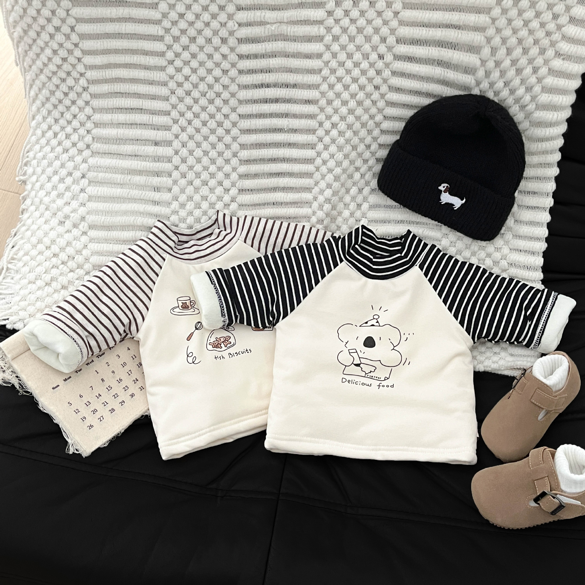 Niños con camisa de base de lana versátil otoño y invierno nuevo estilo bebé hombre y mujer rayas de color contrastante grueso chaqueta cálida