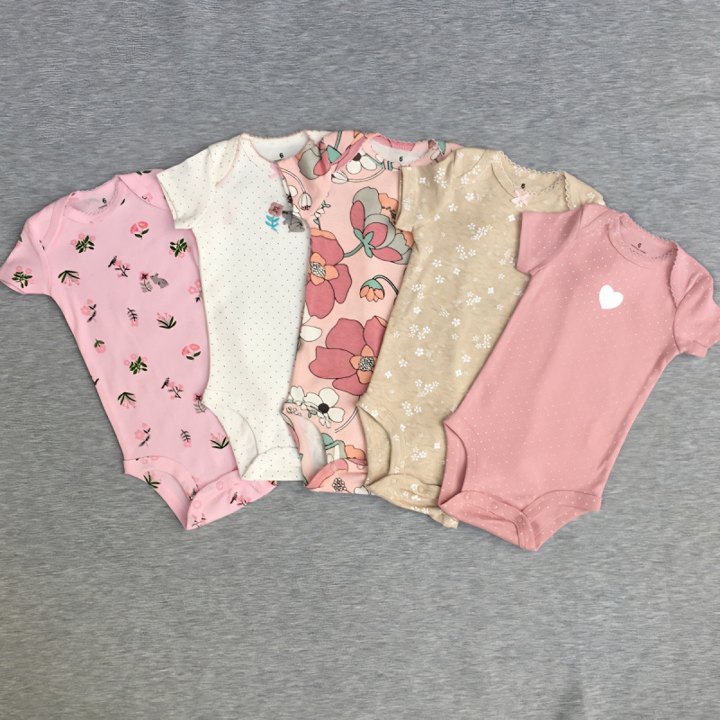 婴儿连体衣短袖哈衣夏季纯棉薄款三角包屁宝宝薄5件Carter's卡特