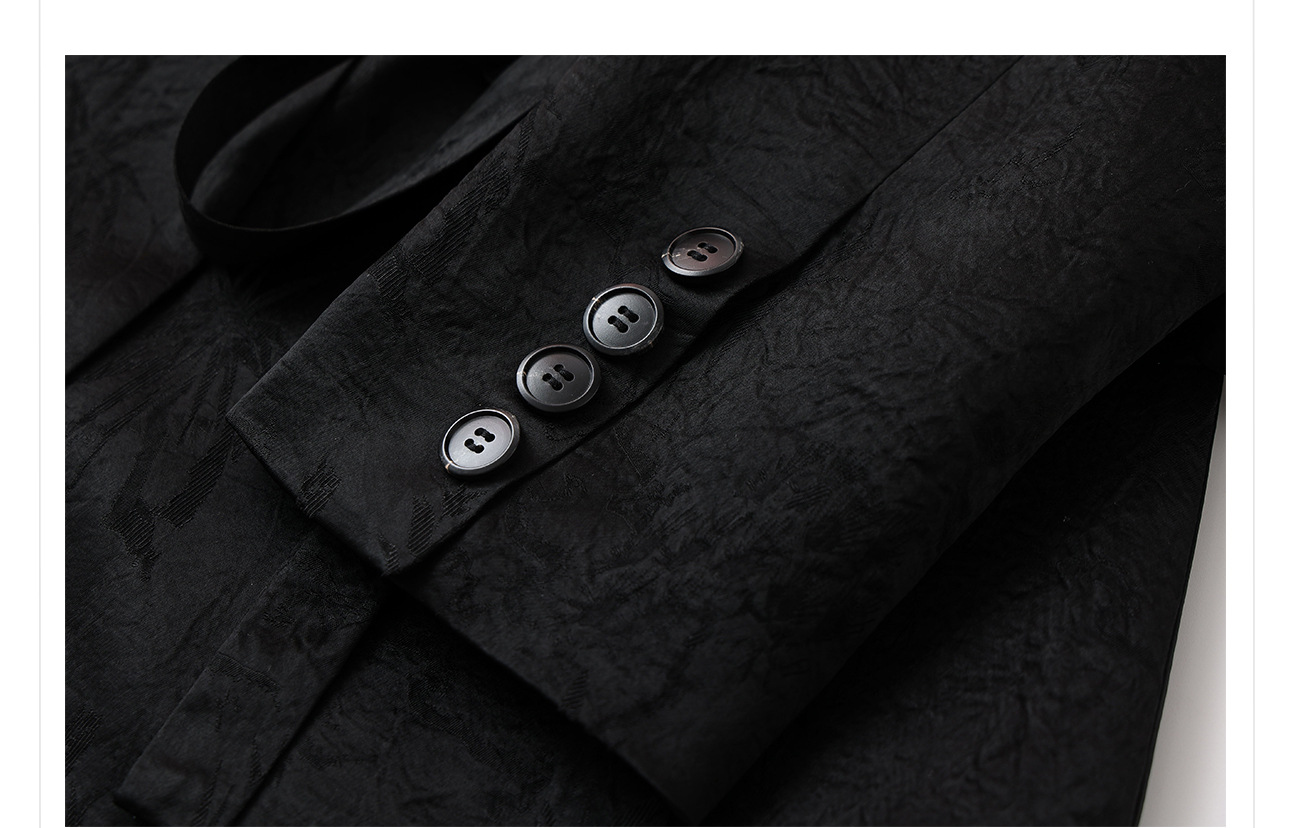 Áo khoác blazer nữ phong cách Trung Hoa cao cấp, chất liệu acetate in họa tiết dân tộc, buộc dây trước — đen, Màu cà phê chi tiết 9