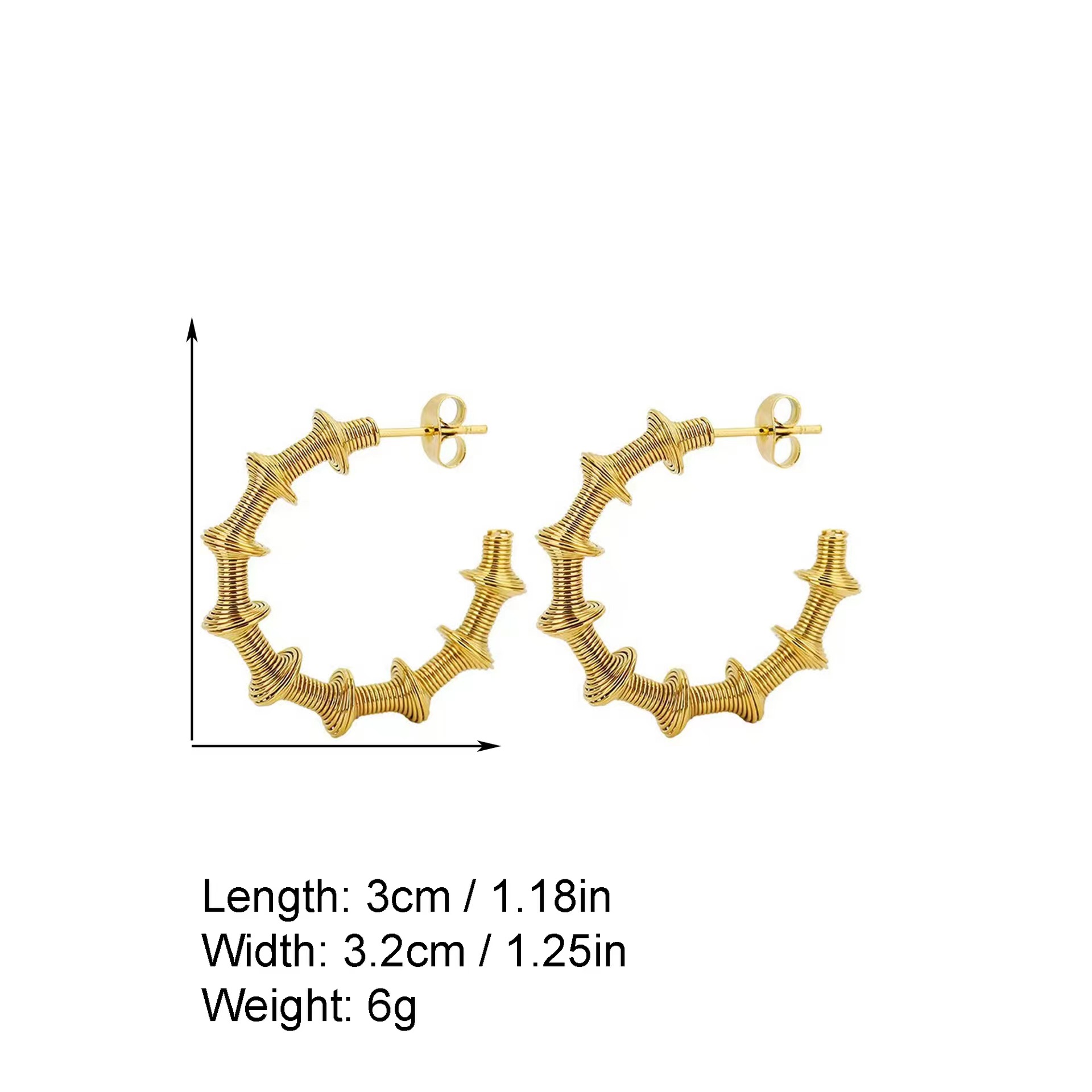 12g Weight Titanium Steel Ear Needle Material 18K Gold Plated Plating Material Ear Studs Classification 1 Pair Quantity Holiday, Daily Occasion Titanium Steel Material C Shape Pattern Women's Gender Exaggerated, Simple Style Style 1 Pair Exaggerated Simple Style C Shape Titanium Steel 18K Gold Plated Ear Studs 8