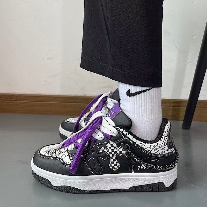 Cross-shaped versatile trendy couple's skateboard shoes, popular in Hong Kong style, ins-style loafers, casual student sneakers