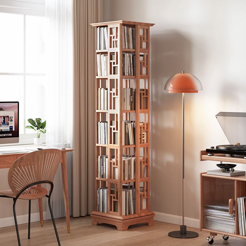 Solid Wood Rotating Bookshelf 360-Degree Bookcase Floor-Standing Storage Rack New Chinoiserie Kidsren's Home Living Room Storage Cabinet Bookcase