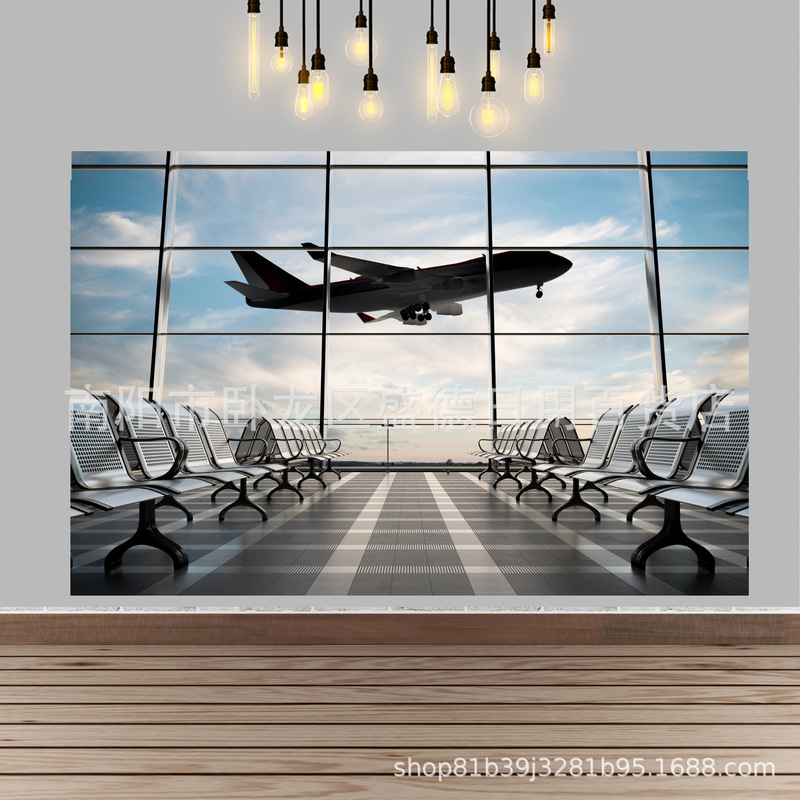 Airport lounge glass curtain wall photo photo banner office interior decoration vinyl photography background cloth