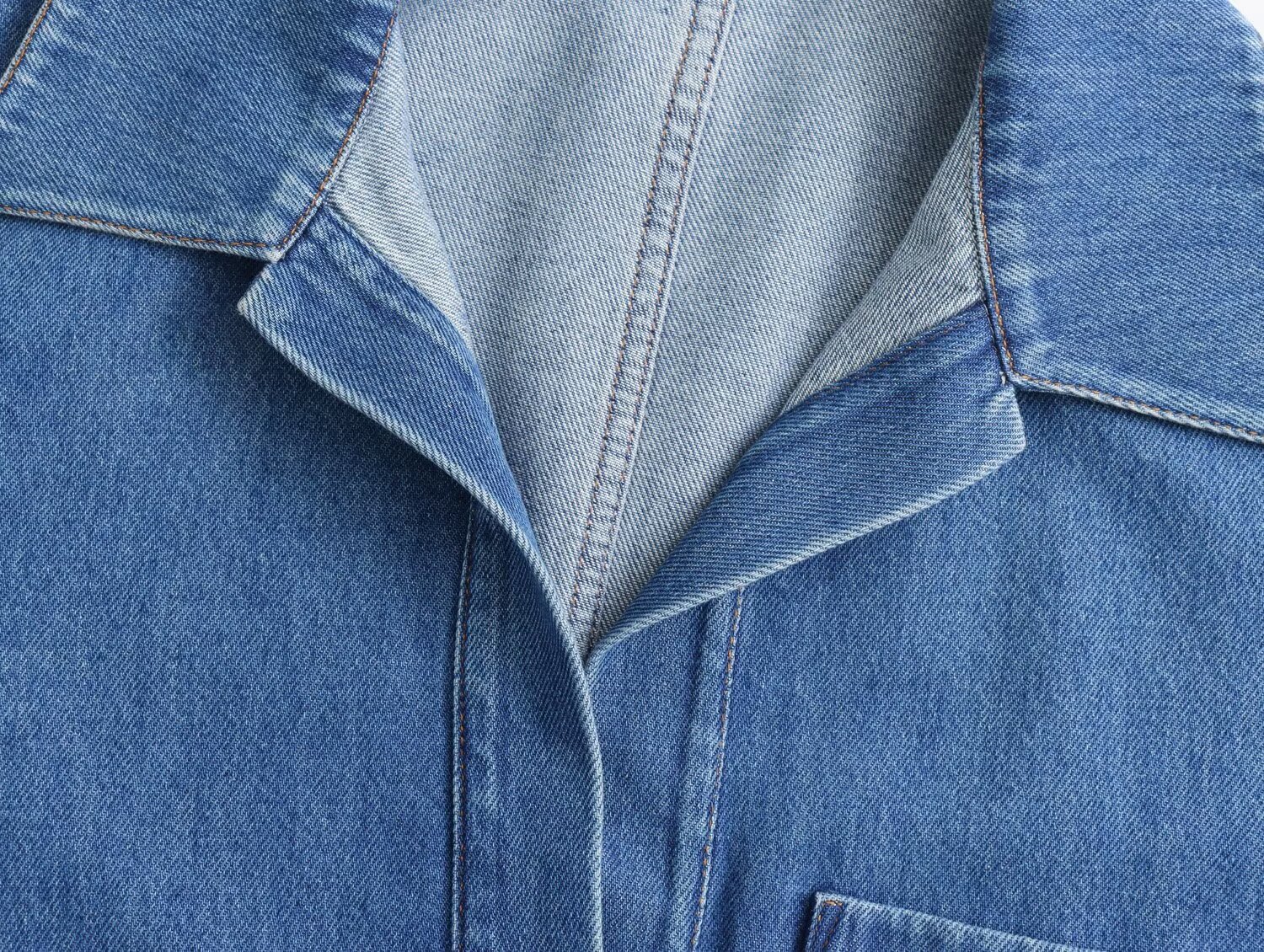 Odzież damska wiosna nowa odzież damska francuska moda sprany niebieski denim top proste spodnie garnitur_voghion.com