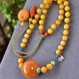 天然老蜡圆珠锁骨链项链满蜜枣红色老蜡妖花老蜜蜡批发