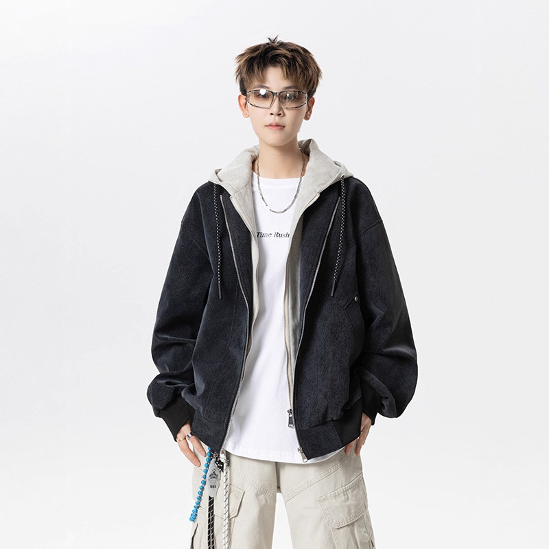 Spring and Autumn New Style Youth Fake Two-Piece Jacket for Boys, Junior High and High School Students, Trendy Brand Jacket, Handsome Big Boy Men's Clothing