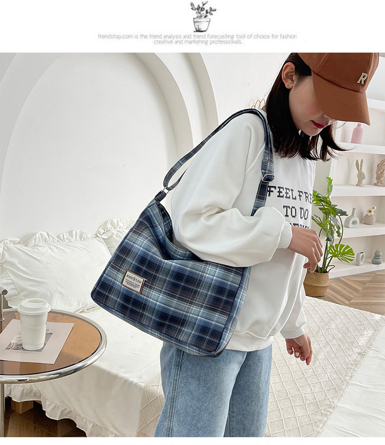 2022 New single-shoulder women's trendy checkered Korean style versatile crossbody bag for boys and girls, textbook bag Item Picture