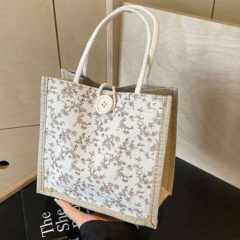 Summer French Style Floral Hand Carrying Lunch Bag 2024 Japanese Style Girl's Cloth Bag All-match Ins Work Commuter Handbag