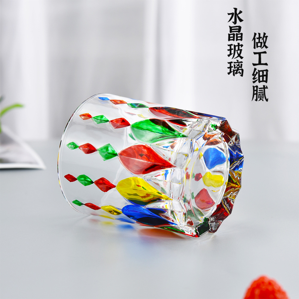 手绘彩色玻璃杯香槟红酒杯水杯 创意ins圣诞装饰杯 手工玻璃杯