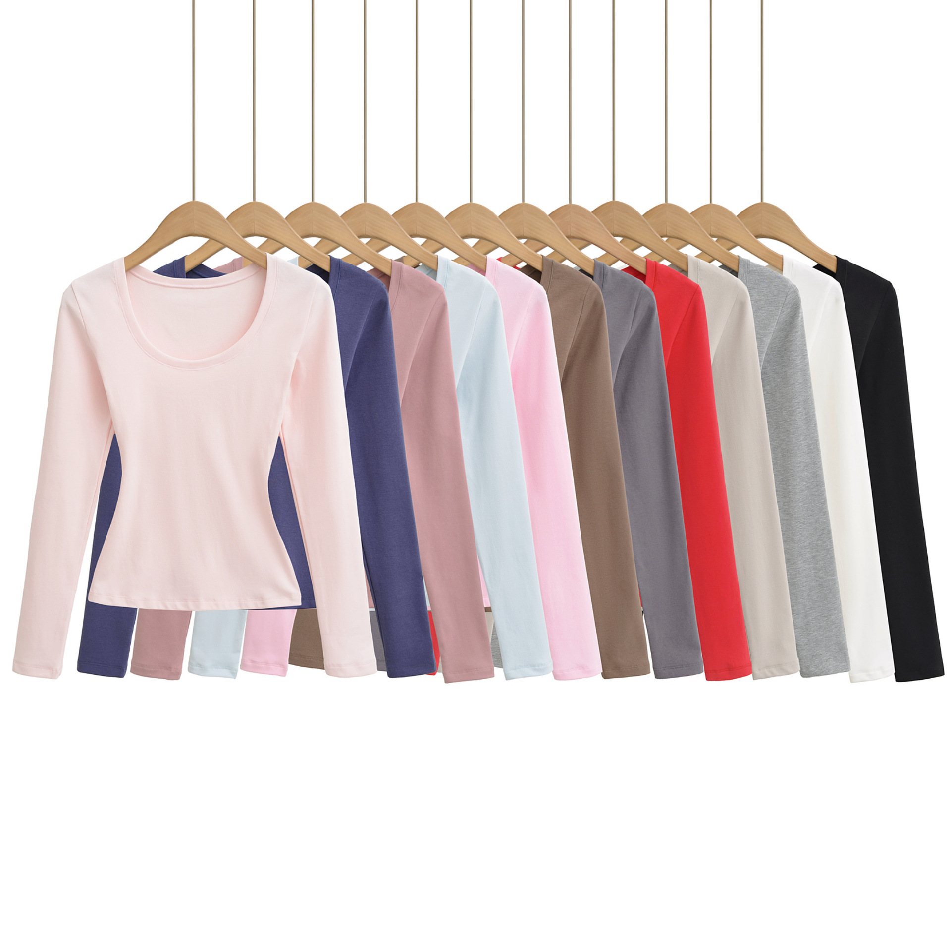 辣妹基础百搭修身显瘦长袖T恤沙漏腰U领性感显瘦内搭打底上衣女