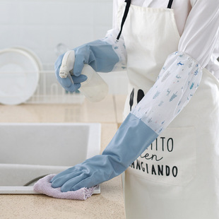 Women's Dish Washing Gloves Waterproof PVC fleece-lined Winter Kitchen Durable Bowl Washing Clothes Rubber Household Thickened Household Housework