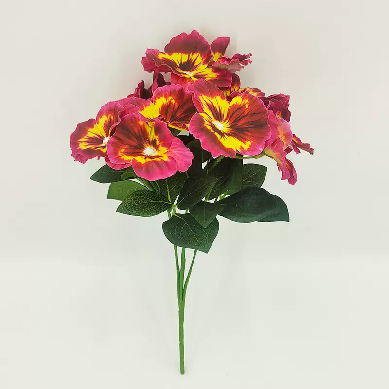 工厂直销跨境热卖五叉15朵短枝三色堇客厅婚礼装饰假花仿真花批发