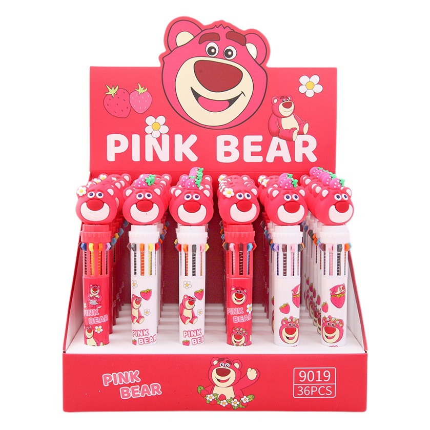 Bolígrafo Berry Bear de diez colores, bolígrafo multicolor de tipo pulsador para diario, bolígrafo, artículos de papelería para estudio al por mayor, bolígrafo de gel