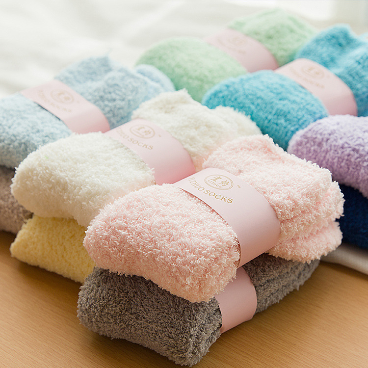 Autumn and Winter Thickeneded Coral Velvet Women's Socks Half Velvet Home Floor Socks Terry Postpartum Warm Pure Color Foot Warm Socks