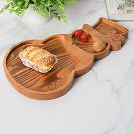 跨境木质雪人造型托盘熟食板小吃盘节日派对分格小吃糖果收纳盘