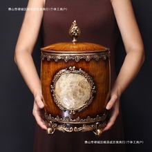 纸篓美式圆形带客厅欧式有盖垃圾桶创意垃圾工艺摆件收纳桶篓盖