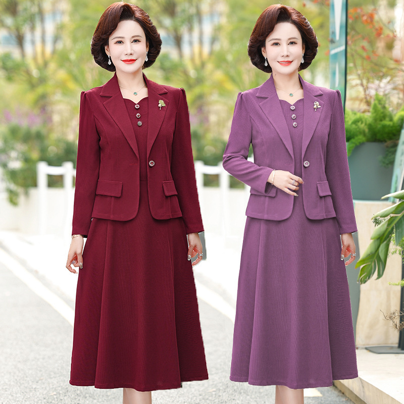 Mother-In-Law's Wedding Banquet Outfit, Mother's Autumn Dress Suit, Middle-Aged Women's Spring and Autumn New Wedding Dress Two-Piece Skirt Set