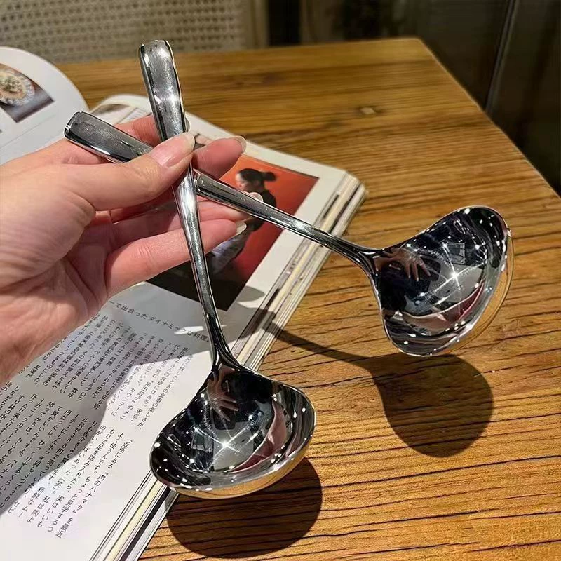 Ложка для супа из нержавеющей стали, с большой головкой, длинной ручкой, для домашнего использования, подходит для подачи супа, сервировки каши, использования на кухне, для хот-пота, для общего использования.