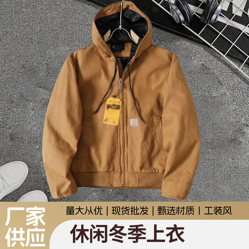 Casual Winter Tops American Fashion Carhartt Style Work Jackets Classic Hooded Tops Trendy