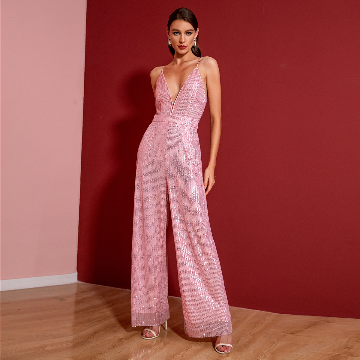 2023 verano ropa de mujer nueva estación independiente suministro sin mangas sin espalda lentejuelas SLIM-Fit moda Sling mono