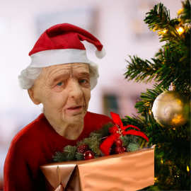 跨境2021圣诞节新款圣诞老人连帽面具 欧美圣诞老人面具衣服装扮