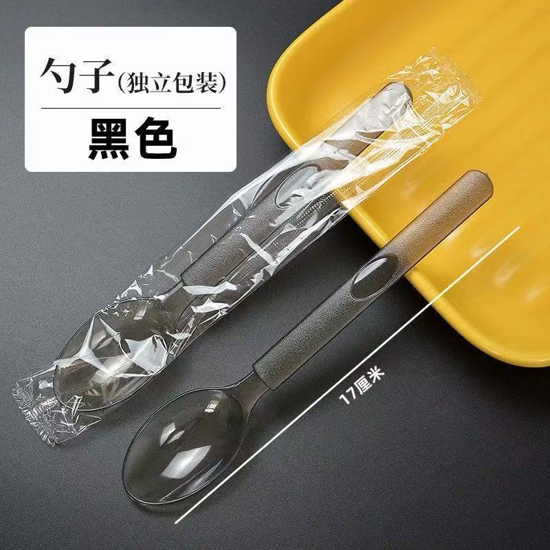 Cuchillo y tenedor desechables gruesos cucharas de plástico de doble propósito cucharas desechables de postres ligeros de alta calidad cucharas de arroz de comida occidental envasadas independientemente