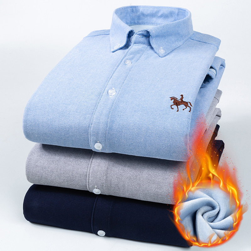 Dad long sleeve shirt long sleeve autumn and winter business casual embroidery new warm fleece-lined thick men's Oxford textile lining Dad long sleeve shirt long sleeve autumn and winter business casual embroidery new warm fleece-lined thick men's Oxford textile lining