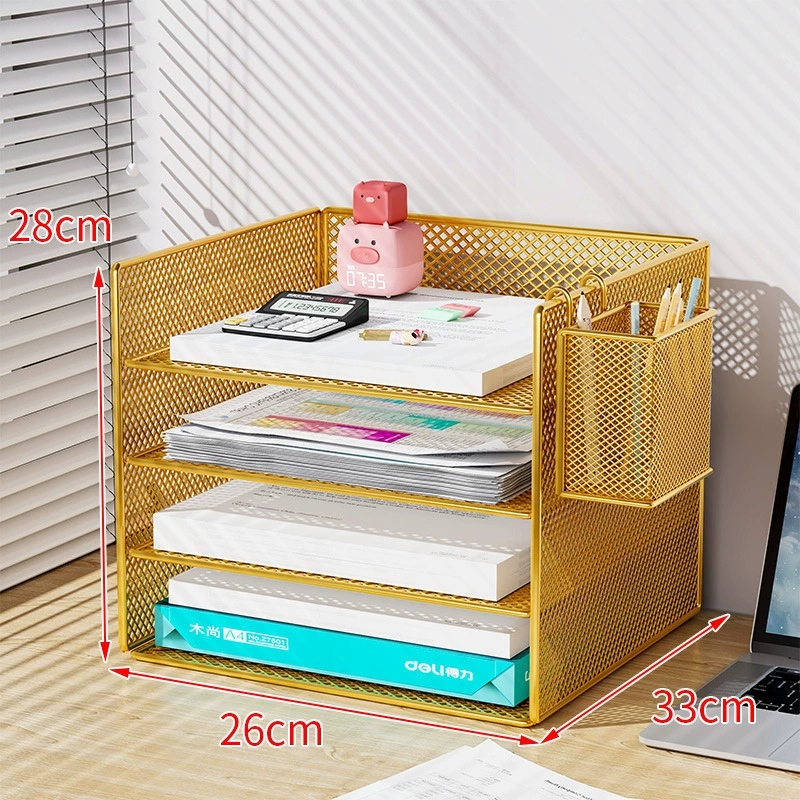 Metal document organizer — reinforced mesh storage box, 2–5 tiers, vertical or horizontal layout