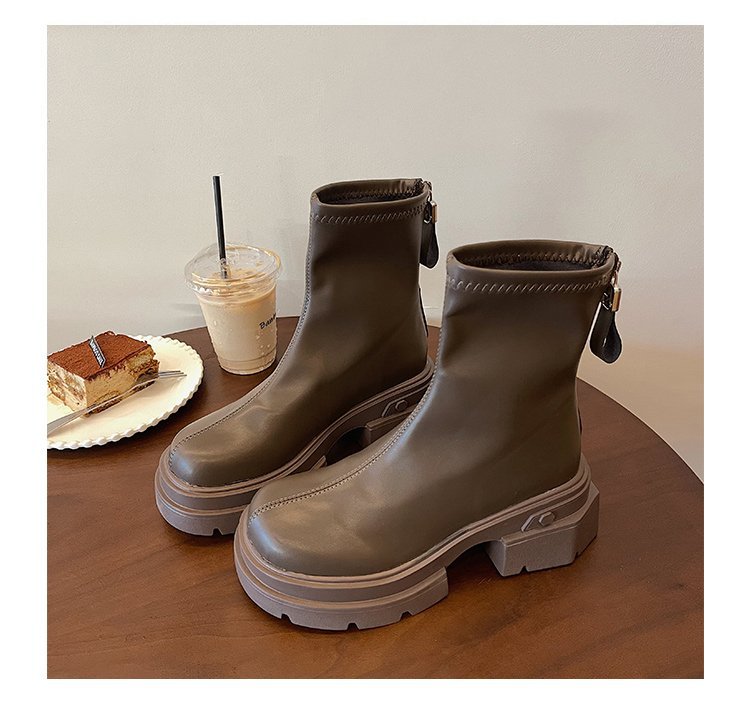British Style Women’s Ankle Boots With Thick Heel And Back Zipper_voghion.com