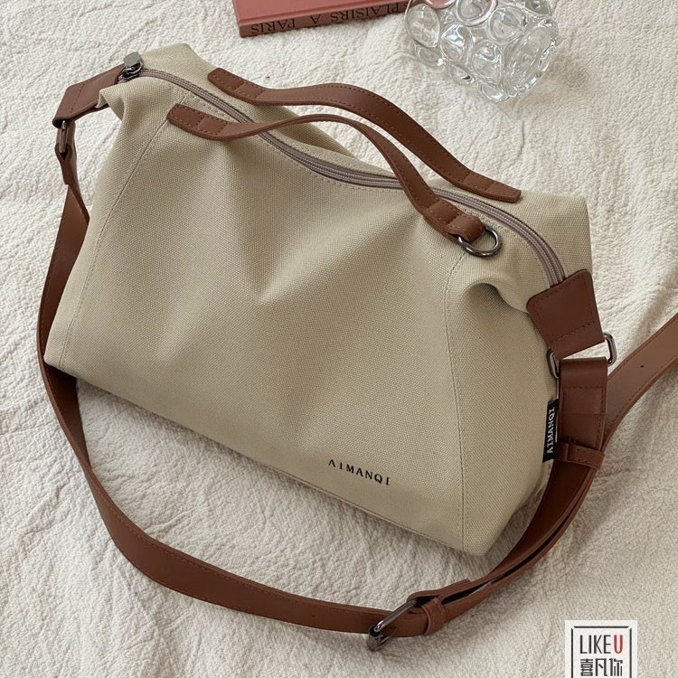 Original Homemade Japanese and Korean Style Fashion Simple Commuter Canvas Tote Artistic Leisure All-match Student Handheld Messenger Bag