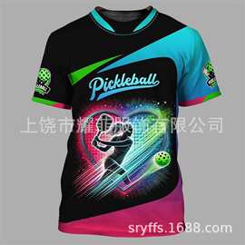 时尚匹克球运动男士T恤3D印花T恤户外训练服休闲圆领宽松