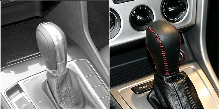Car gear shift knob cover for Volkswagen 2012 Tiguan, Magotan, Bora, Lavida, and Sagitar; hand-stitched gear shift cover and handbrake cover