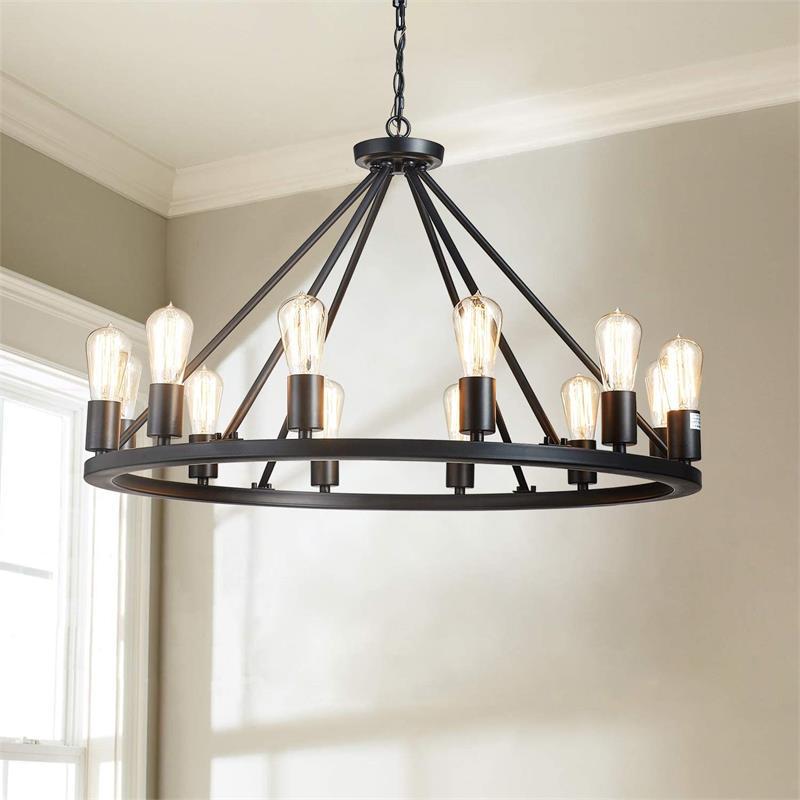 Living room chandelier, home decor, large, American vintage, black wrought iron, round, dining room, Amazon, Wayfair, Walmart