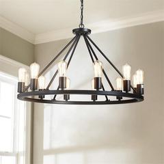 Living room chandelier, home decor, large, American vintage, black wrought iron, round, dining room, Amazon, Wayfair, Walmart