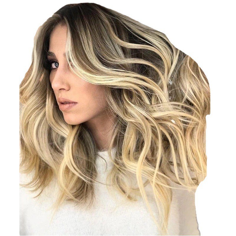 Cross-border new wigs gradient color long curly hair female big wave cross-border European and American wig head cover in stock wholesale