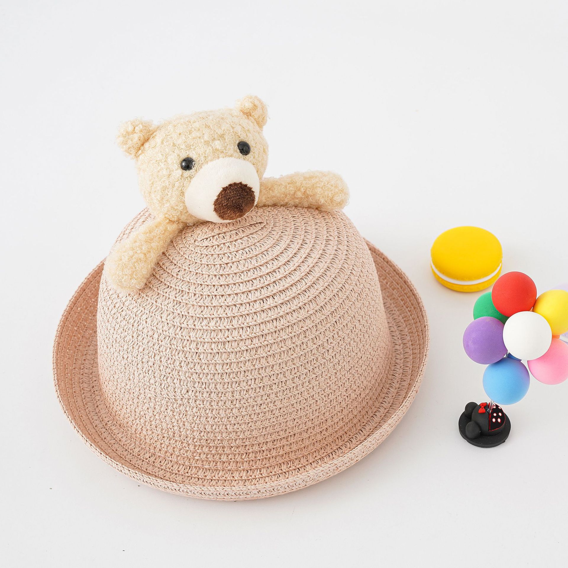2023 nuevos niños del verano bebé protección solar oso lindo sombrero de paja transpirable image 4