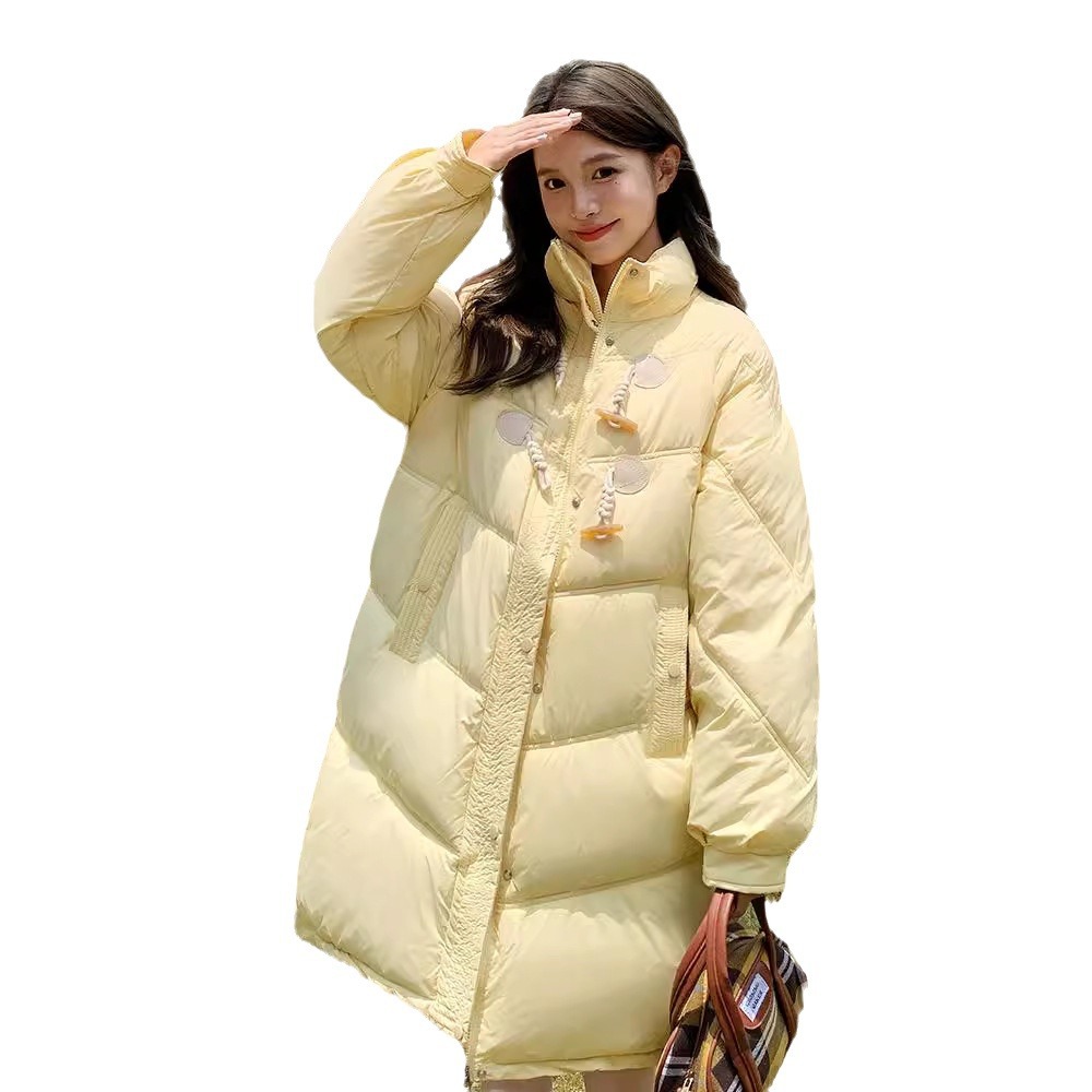 Clothes de algodón de corn de buey para mujeres más de la rodilla 2024 nuevo estilo de collar de pan chaqueta de algodón de invierno abrigo de algodón plumón