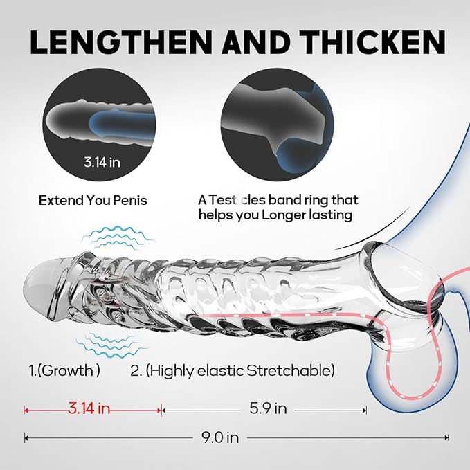 Vibrating Lock-On Penis Sleeve Extender, TPE Male Delay Sleeve, Manual Control — detail image 6