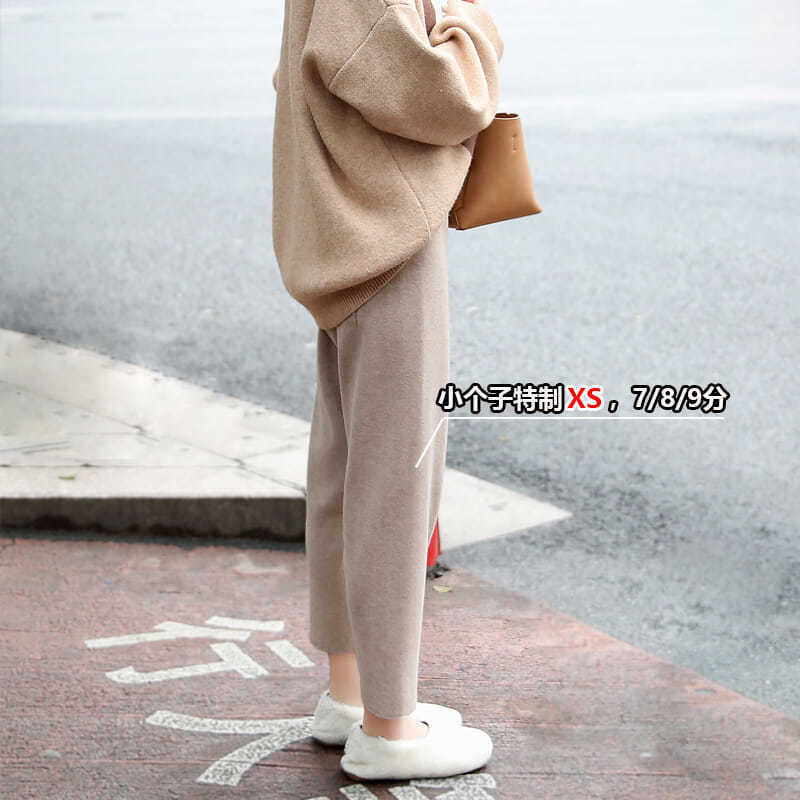 145 Shorty Woolen Pants Women's Autumn and Winter Thickened Cropped Straight 150 Cropped Loose Slimming Radish Pants XS